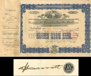 Pennsylvania, New York and Long Island Rail Road Co. Issued to and Signed by A.J. Cassatt
